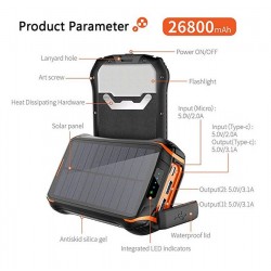 Wodasport® SolarDozer I-268W, Outdoor Adventure™ 26800 mA/h Solar Powerbank, quickcharge 3.1, Wireless Charing, IP66
