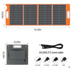 Přenosný solární panel skládací 100W multi výstupy USB QC 3.0, Type C 60W, DC 18V/5,6A max